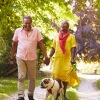 couple walking a dog