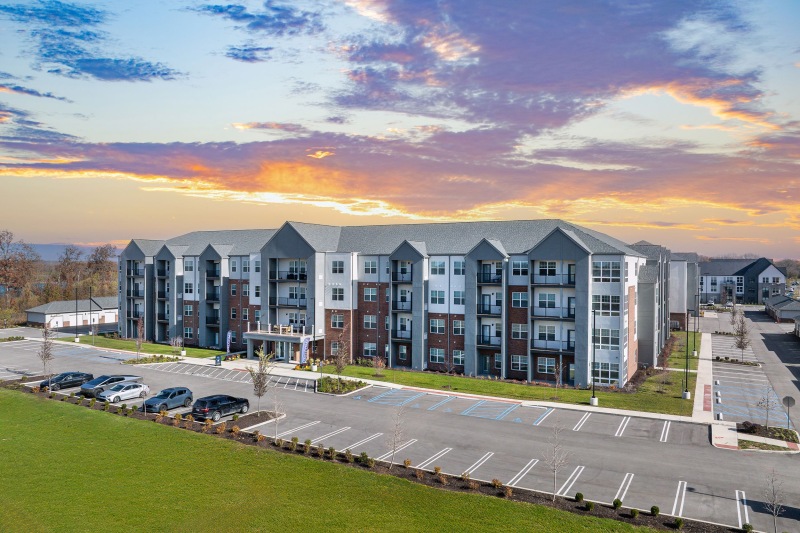 a building with a parking lot