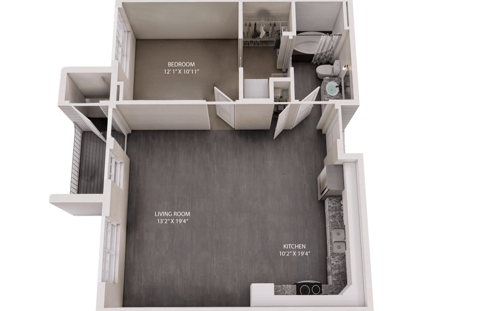 The Boulevard - 1 bedroom floorplan layout with 1 bathroom and 719 square feet (2D)