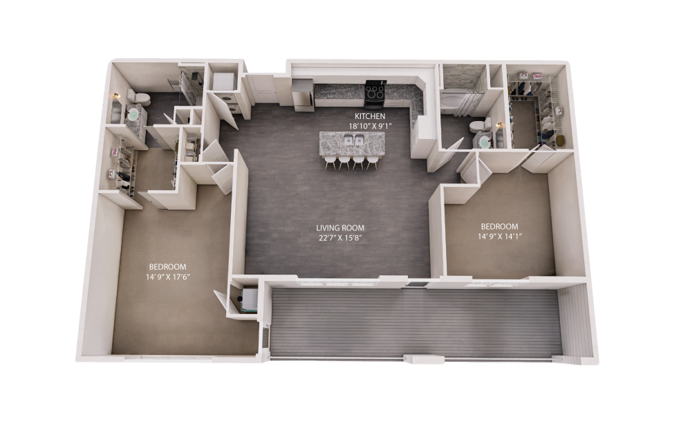 The Grand - 2 bedroom floorplan layout with 2 bathrooms and 1630 square feet (2D)