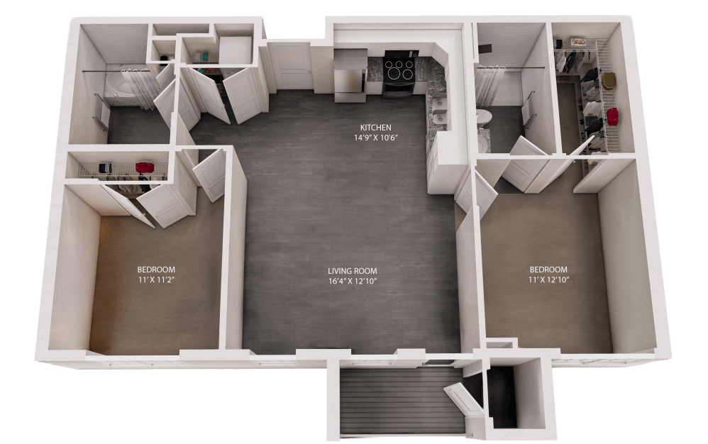 The Main - 2 bedroom floorplan layout with 2 bathrooms and 919 square feet (2D)