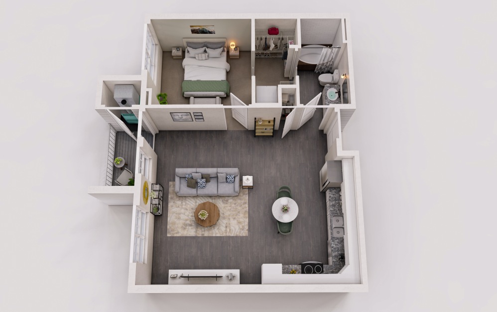 The Boulevard - 1 bedroom floorplan layout with 1 bathroom and 719 square feet (3D)